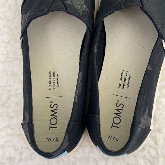 TOMS Alpargata Black Glitter Star Slip On Shoes - Picture 9 of 10